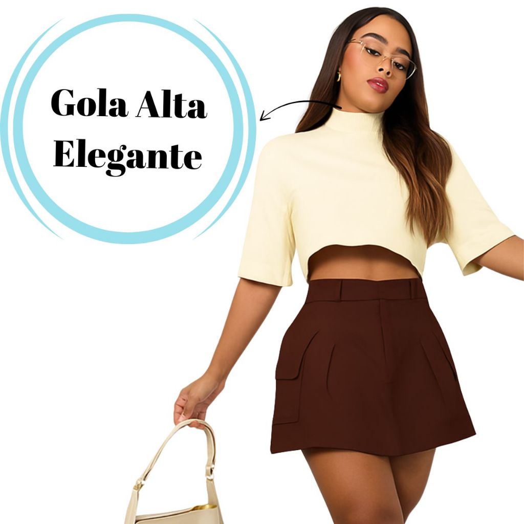 Blusa Feminina Cropped Feminino Oversized  Manga 3/4 100% Algodão