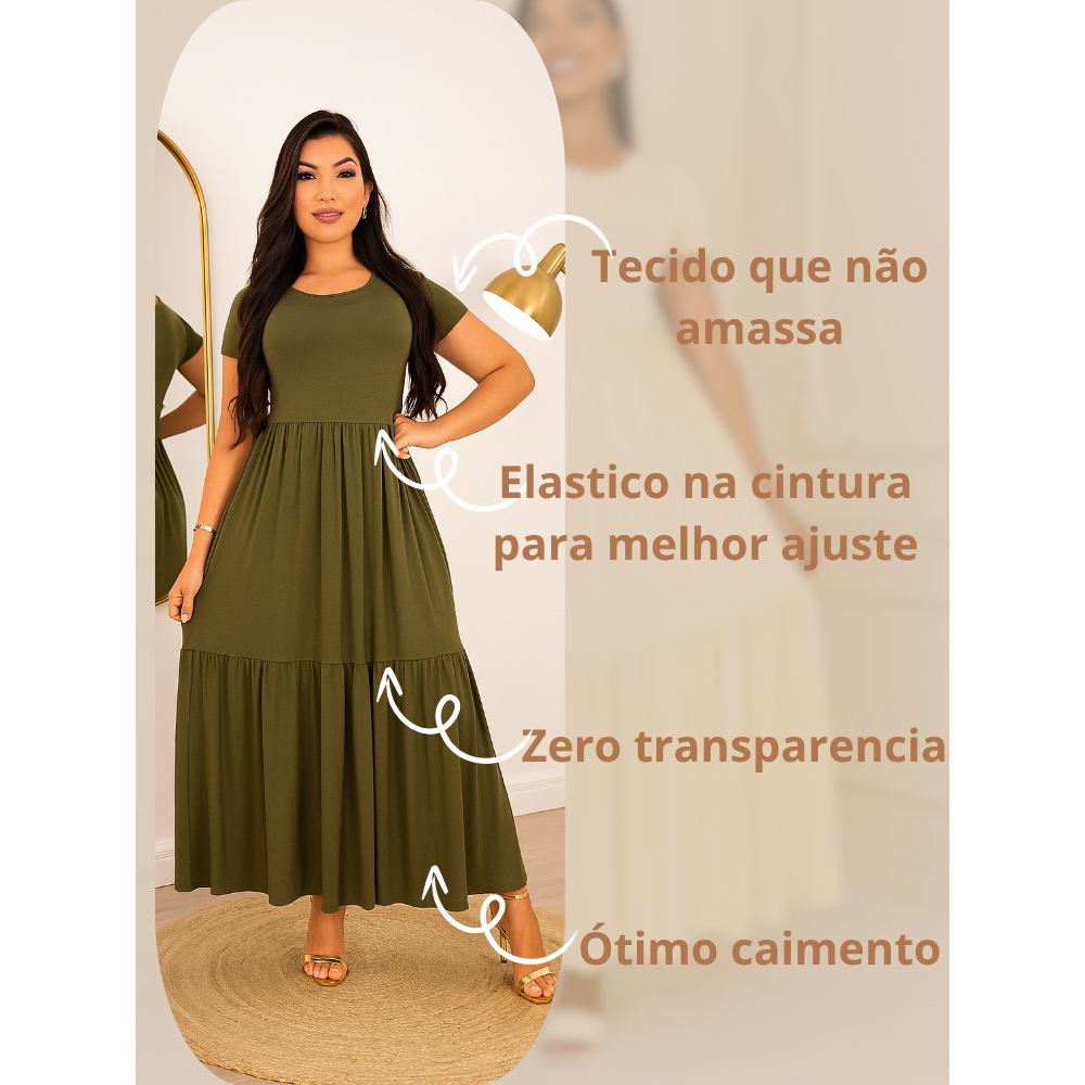 Vestido Longo Feminino Verão Luxo Malha Elegante luxo com babado evangélicos