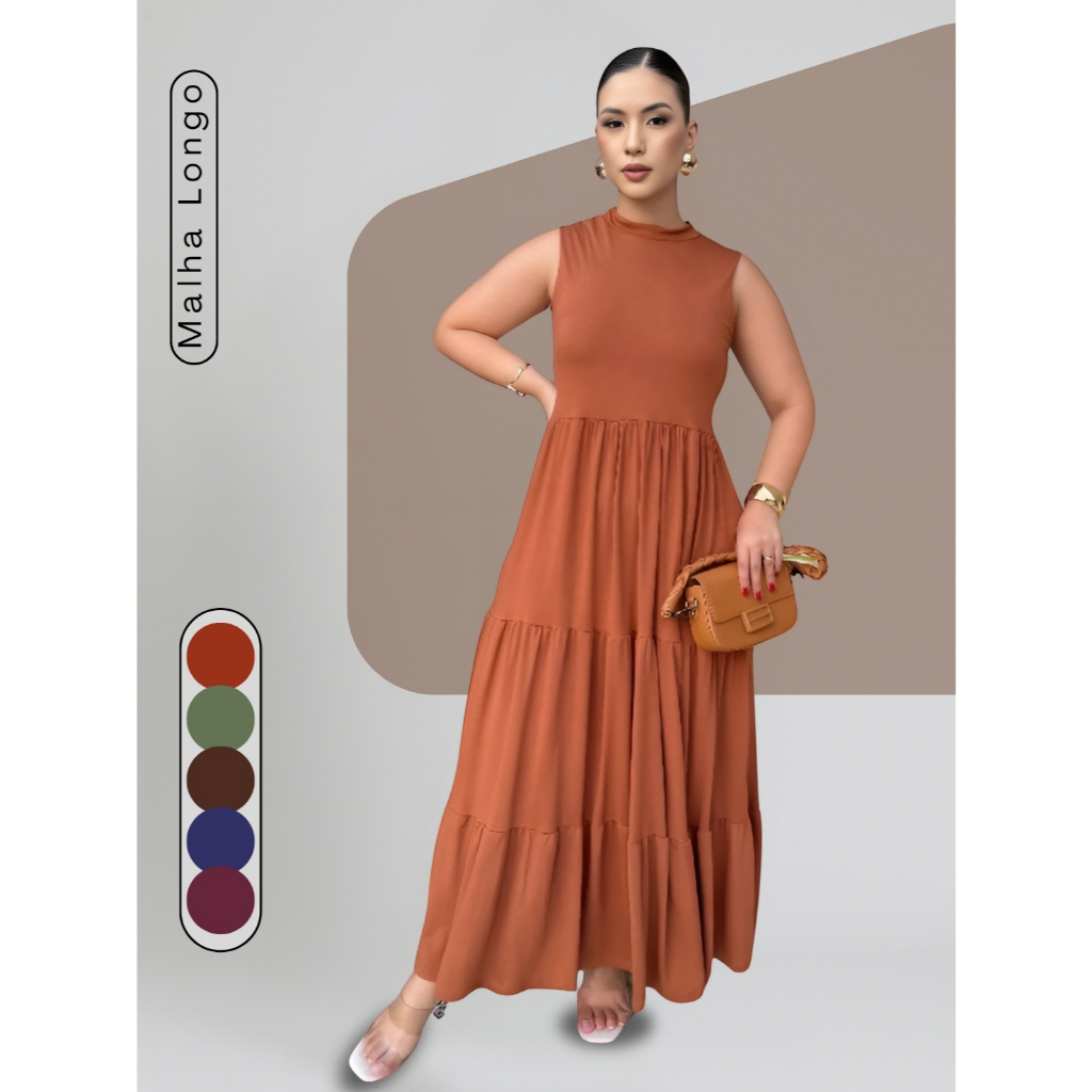 Vestido Feminino Longo Suede Elegante, veste do 38 ao 44