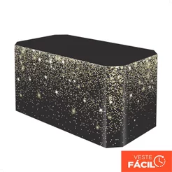 Capa De Mesa Festa Glitter Dourado Em Tecido Forro de Mesa Decorativo Veste Fácil Sublimado