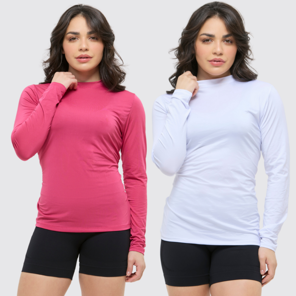 Kit 2 camisa térmica segunda pele blusa manga longa com proteção solar uv 50+