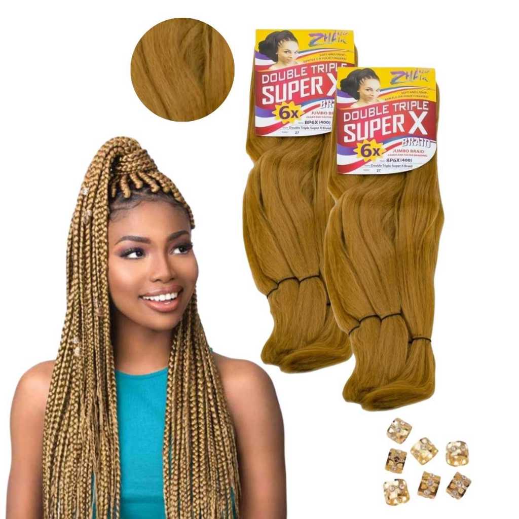 Kit 2 cabelos  Jumbo Super X Mega Promoção Tranças crochet Box Braids  combo 800 gramas + anéis