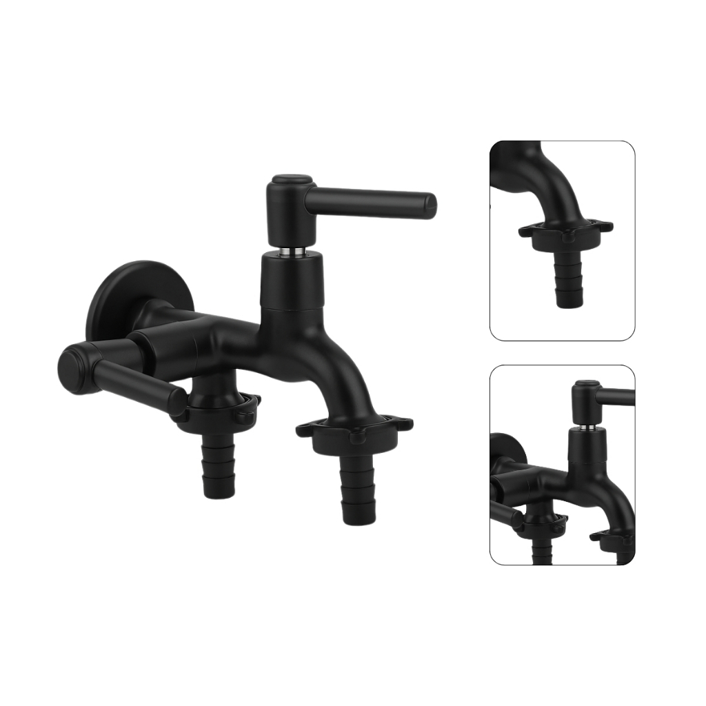 Torneira de Maquina de Lavar / Tanque Duas Saídas Preta de Metal Luxo 1/4 de Volta Exclusiva