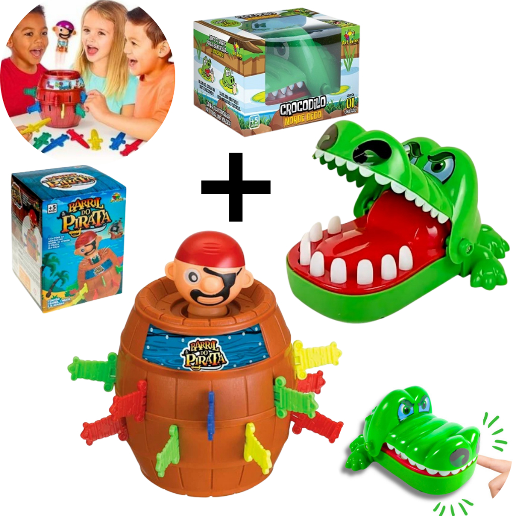 Jacaré e Pula Pirata Brinquedos Crocodilo Morde o Dedo Barril Pirata Original em Oferta na Shopee