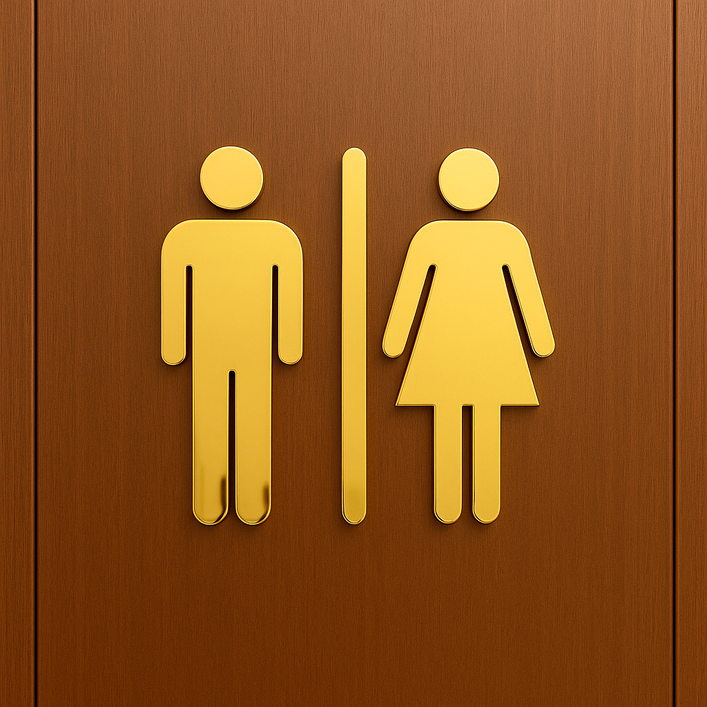 Placa para Porta de Banheiro Acrílico Espelhado – Sinalização WC Decorativa Moderna com Fita Dupla Face
