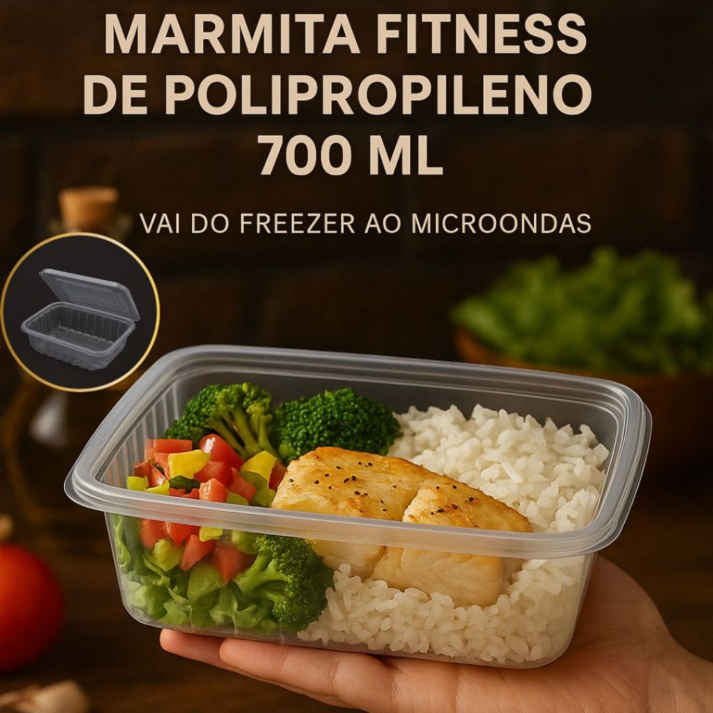 100 Pote Marmita Fitness Embalagem 700ml Descartavel Retangular De Plástico Com Tampa Transparente em Oferta na Shopee
