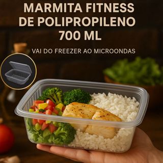 100 Pote Marmita Fitness Embalagem 700ml Descartavel Retangular De Plástico Com Tampa Transparente em Oferta na Shopee