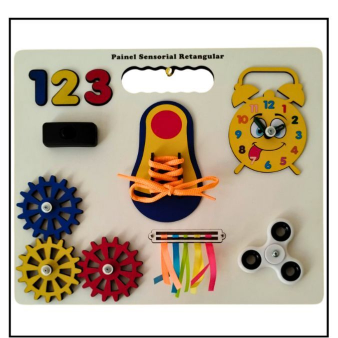 Painel Sensorial Infantil Retangular – Brinquedo Educativo em MDF