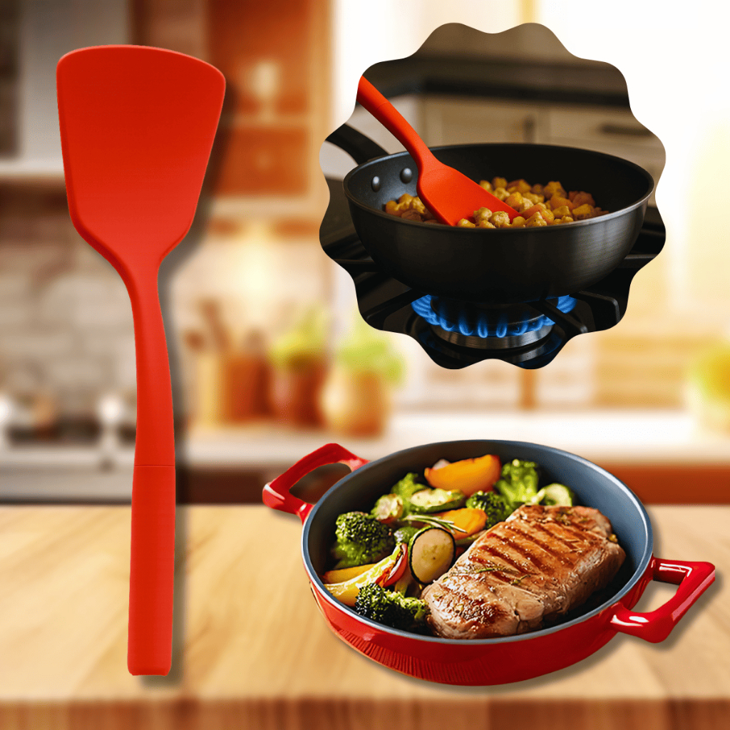 ESPÁTULA NYLON VERMELHA Multiuso Utensílio Cozinha Carne Legumes Vegetais 32cm em Oferta na Shopee