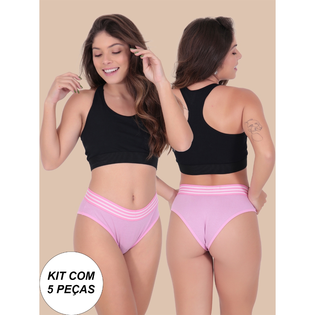 Kit 5 Calcinhas Vitória Cintura Alta Algodão Penteado Moda Feminina em Oferta na Shopee