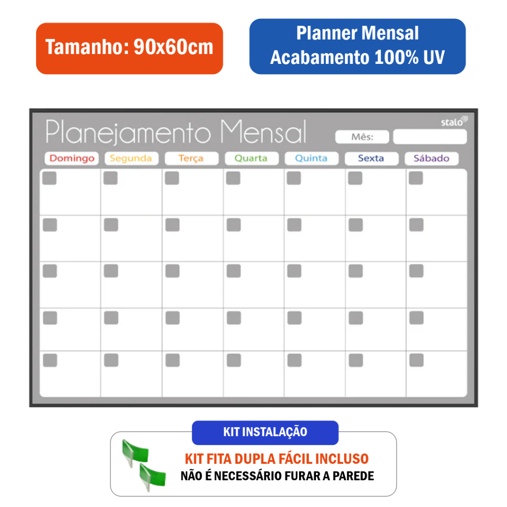 Planner Mensal 90x60cm Organizador de Rotina Planejamento Mensal Planner 2026 Alta Qualidade em Oferta na Shopee