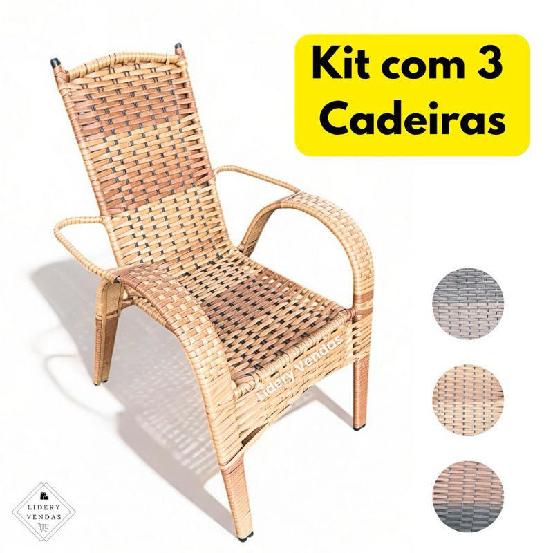 Cadeira para Área externa de Fibra Sintetica para Sitio Piscina Varanda Luxo Adulto Junco Cadeira de Balanço 3 unidades em Oferta na Shopee