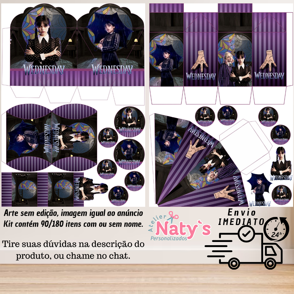 KIT COM 90/180 ITENS TEMA: WANDINHA LEMBRANCINHAS COM/SEM NOME - Envio 24H