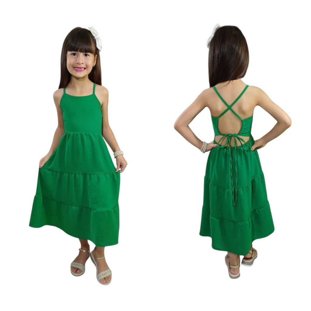 Vestido Infantil Longo com Alças Finas e Amarração nas Costas estilo três marias fofo super estiloso blackfriday*