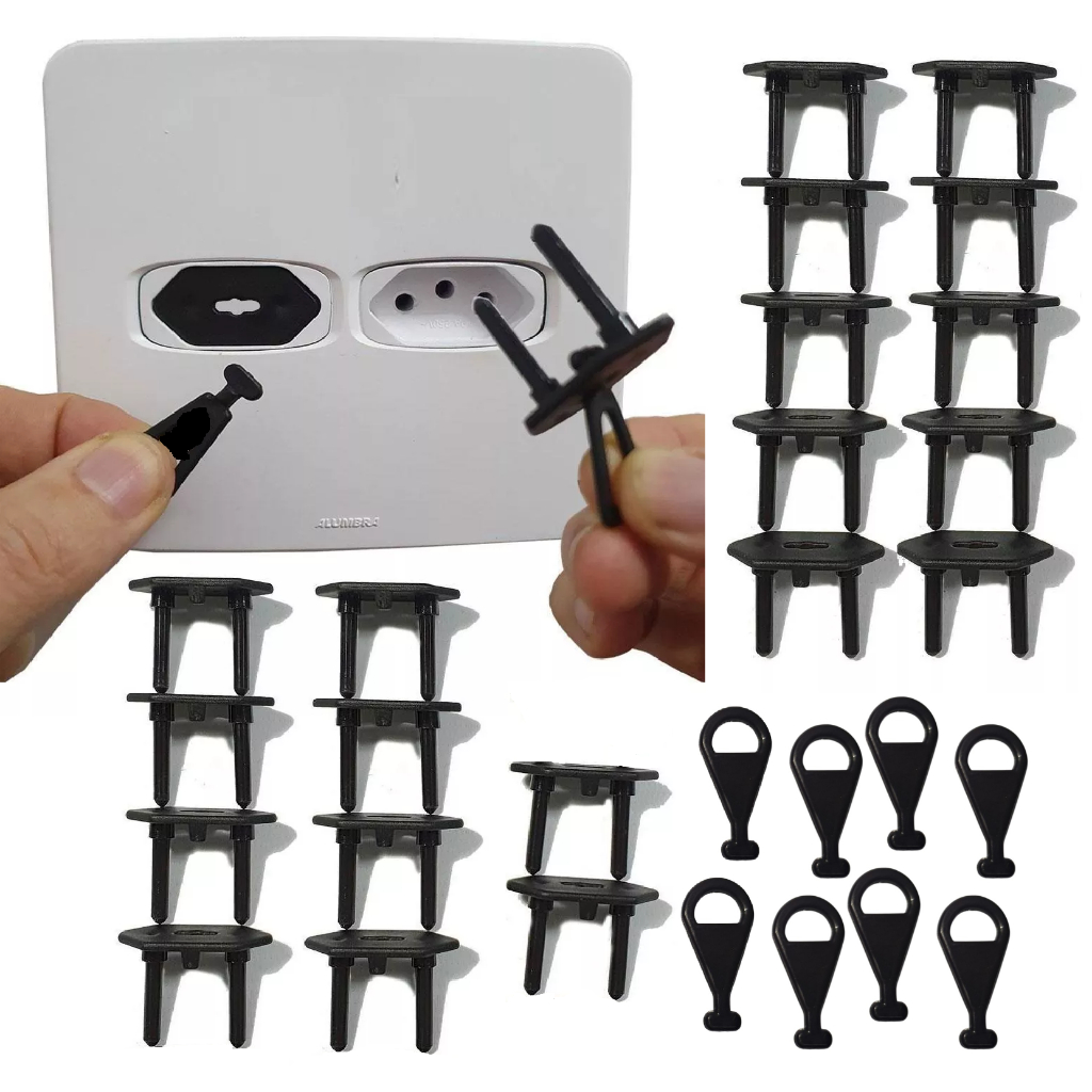 Kit 20 Protetores de Tomada Antichoque Preto 8 Chaves em Oferta na Shopee