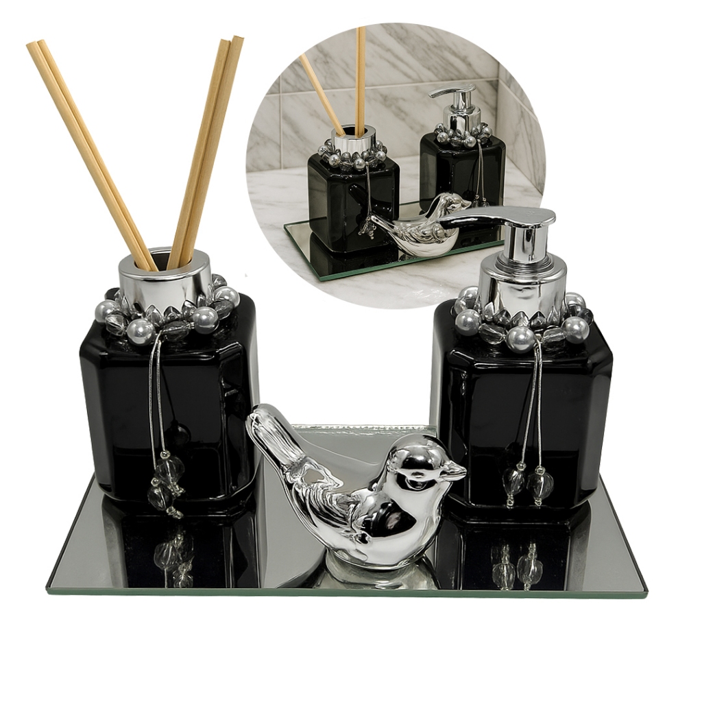 Kit Lavabo BIRD LUXO Cubo BLACK Saboneteira e Difusor com Bandeja em Oferta na Shopee