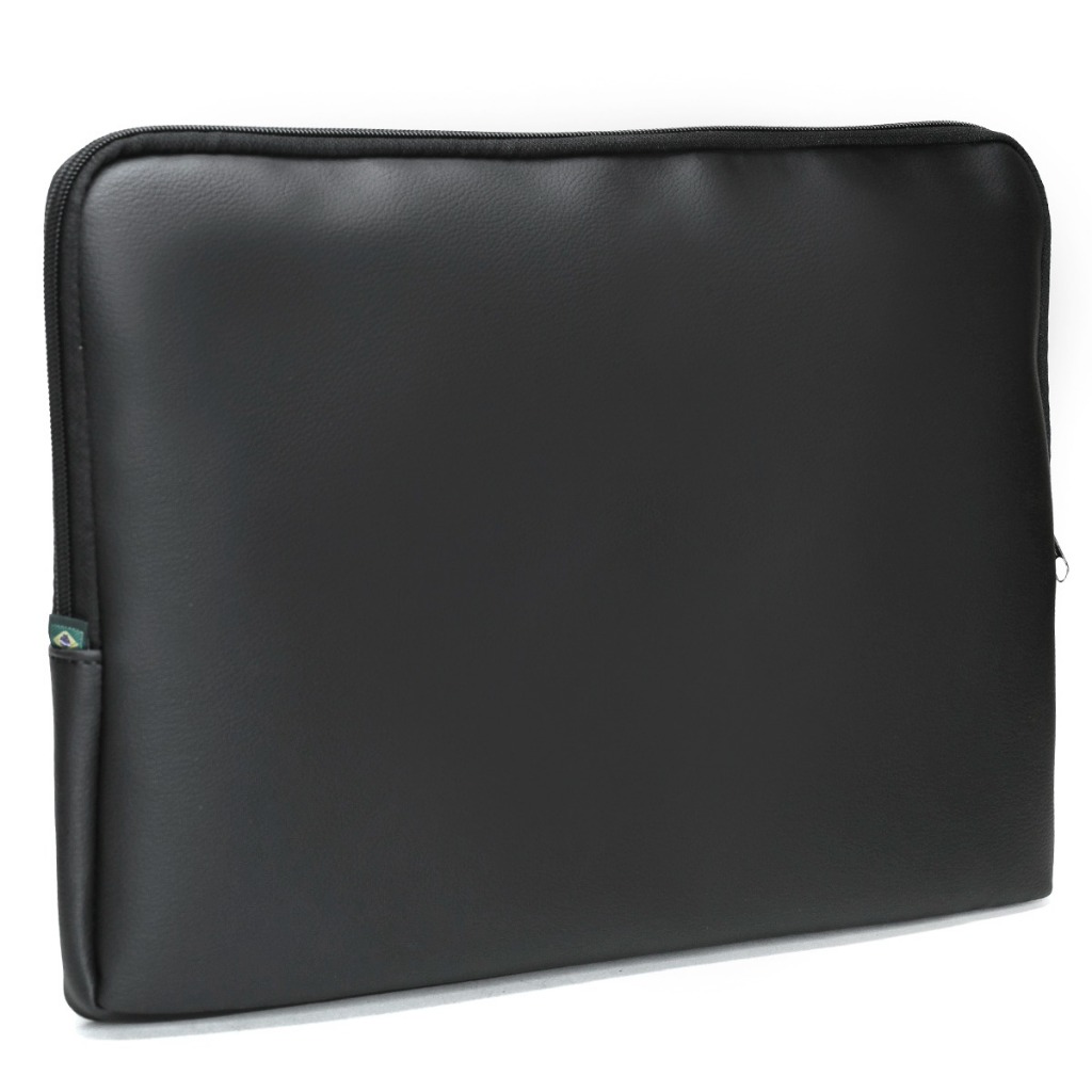 Pasta Notebook Capa Case Preta Couro Ecológico Com Alça Zíper Impermeável Lisa Casual Para Trabalho