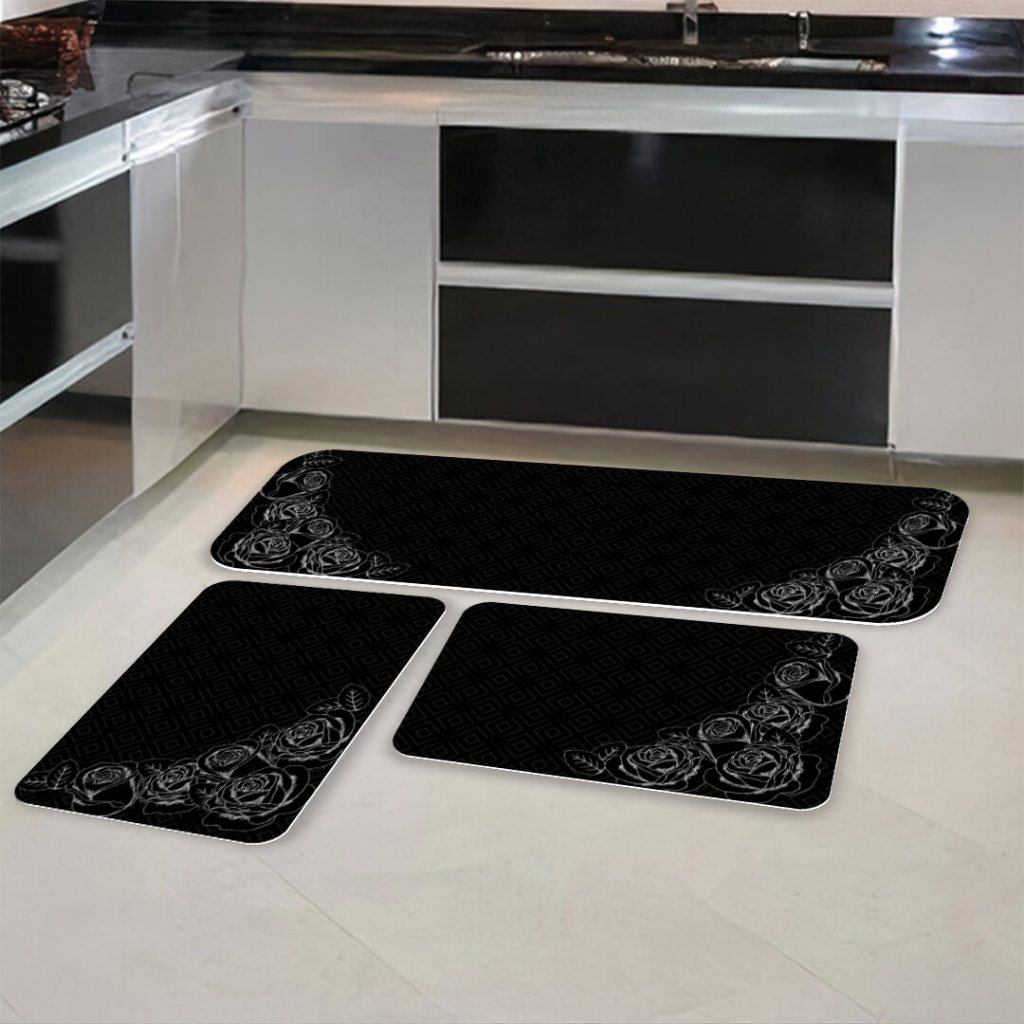 KIT com 3 Tapetes para Cozinha ANTIDERRAPANTE EMBORRACHADO com Estampa Digital Modelos 10