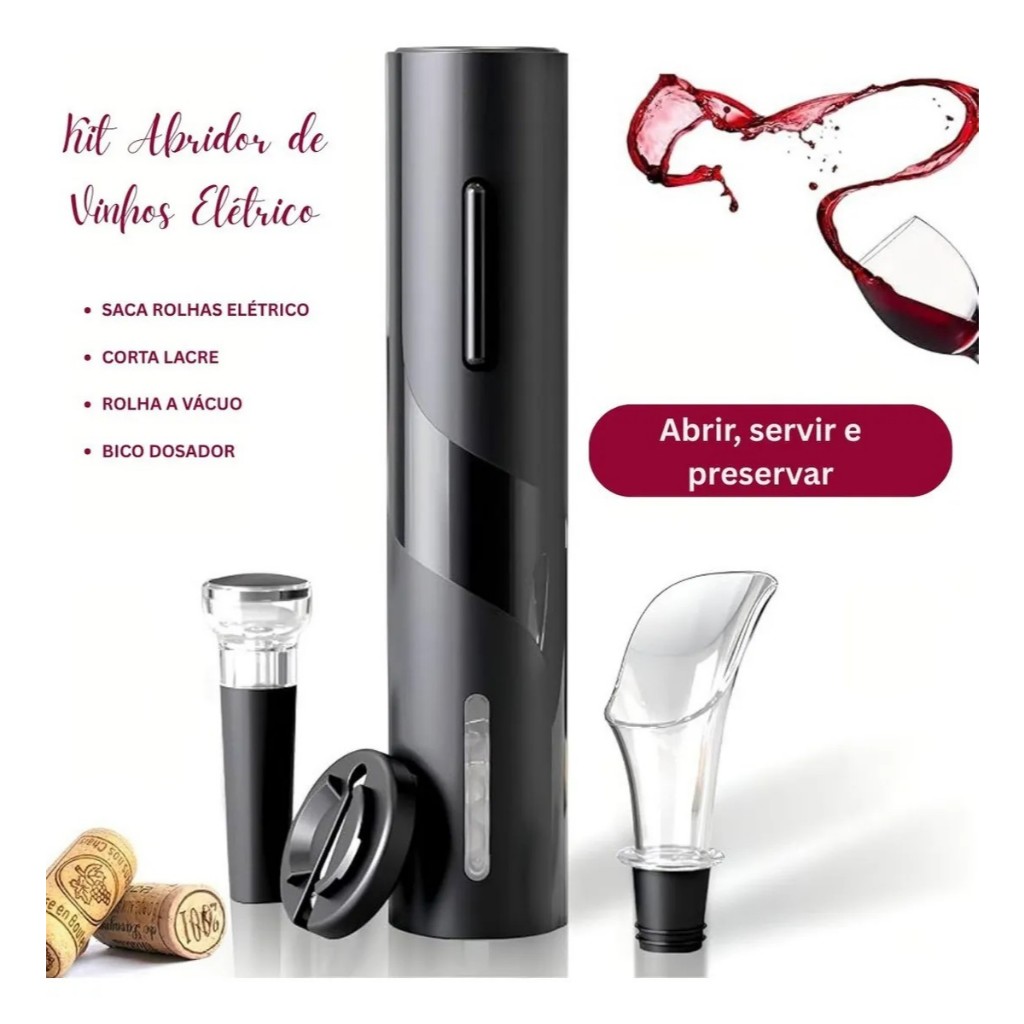 Saca Rolhas Abridor De Vinho Automático Elétrico  Preto em Oferta na Shopee