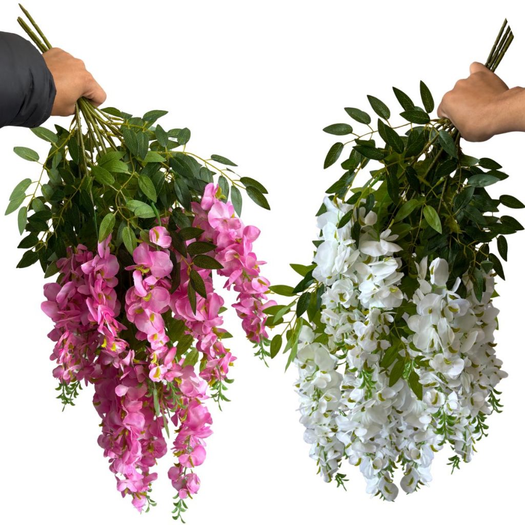 2 Galhos de Cerejeira Artificial 80cm Glicinia Pendente com Flores Decorativas P Decoração de Árvore
