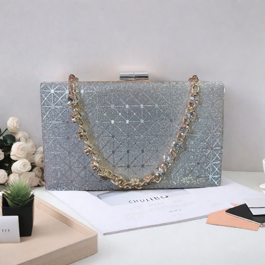 Bolsa Clutch Brilhante PRATA Luxuosa Casamento bolsa com brilho de festa Carteira Feminina Com Glitter Luxo