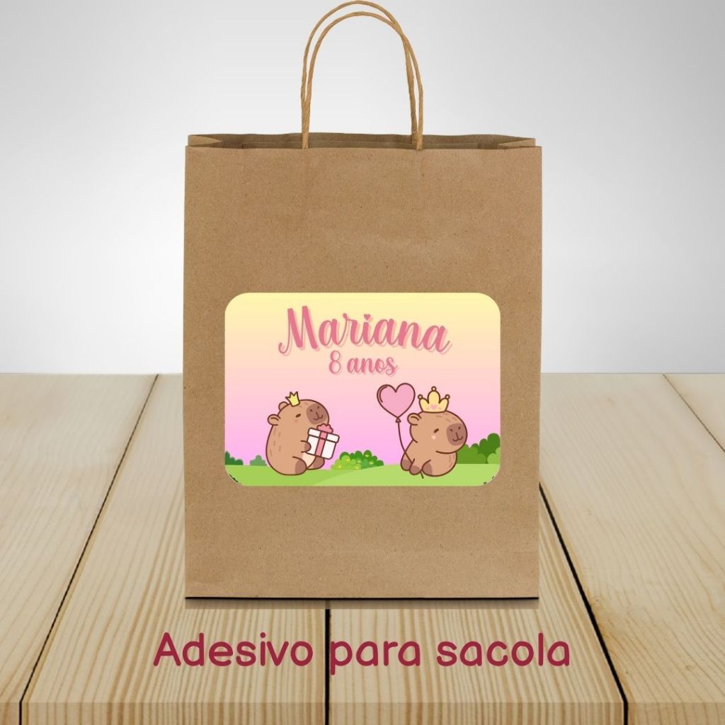 ADESIVO PARA SACOLINHAS LEMBRANCINHAS CAPIVARA 7CMX10CM PERSONALIZADO