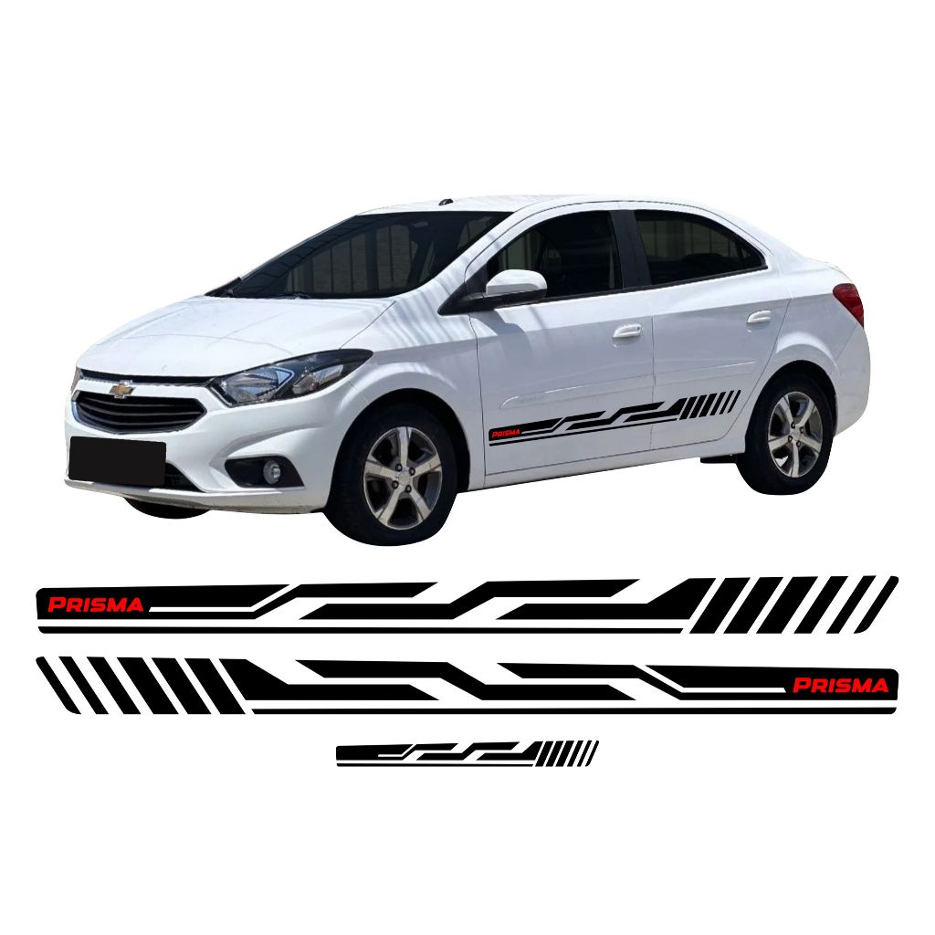 KIT Adesivos decorativo faixas lateral e Traseira do carro Chevrolet Prisma Sport Joy, LT, LTZ, Advantage 2013 / 2025
