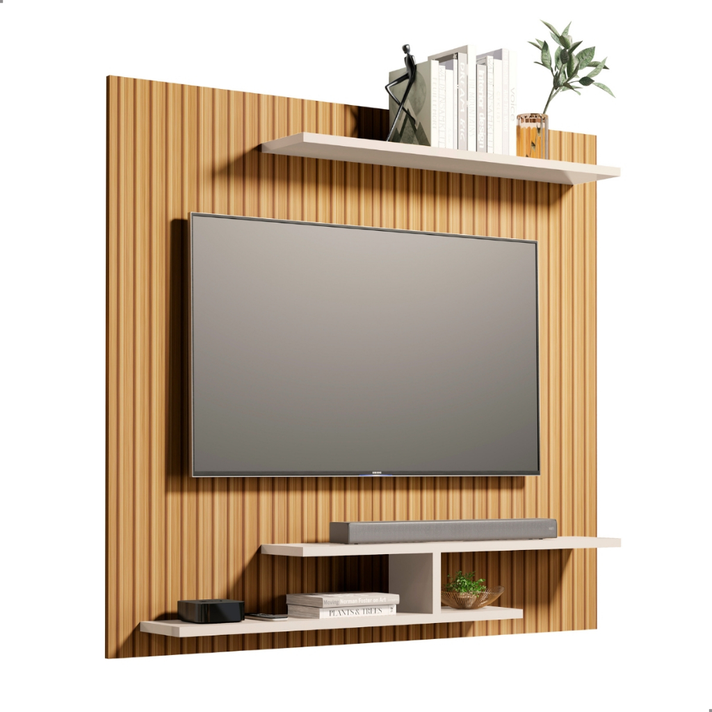 Detalhes do Painel de TV Para Sala Suspenso Com Prateleira Nicho MDP MDF Suporte De Parede Estante 32