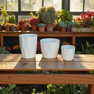 Kit com 3 Vasos para plantas estilo FIbra de Vidro diamante n3 , diamante n4 e bojo diamante