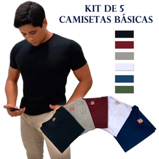Kit 5 Camisetas Masculinas Básicas 5 Cores Sortidas 100% Algodão Academia - Treino em Oferta na Shopee