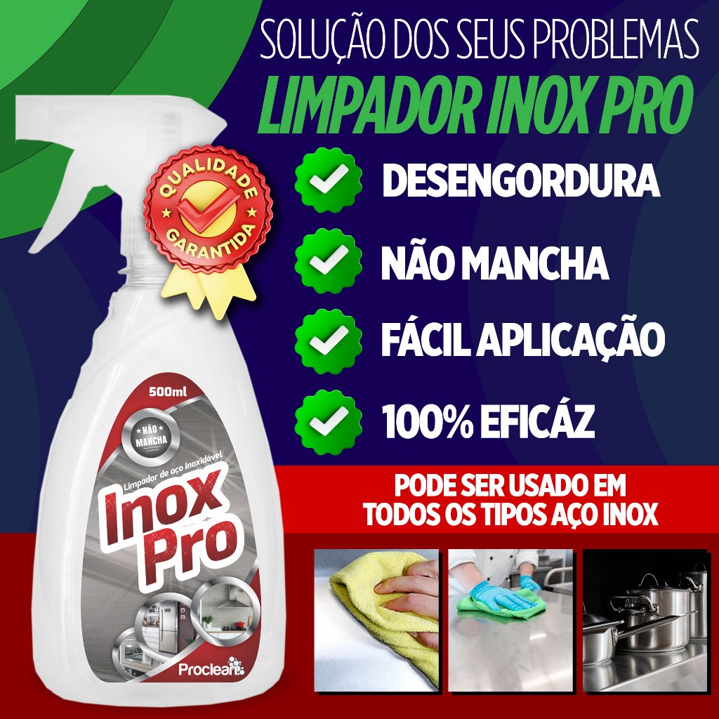 Limpador INOX PRO 500ml tira manchas coifas fogões panelas inox em Oferta na Shopee