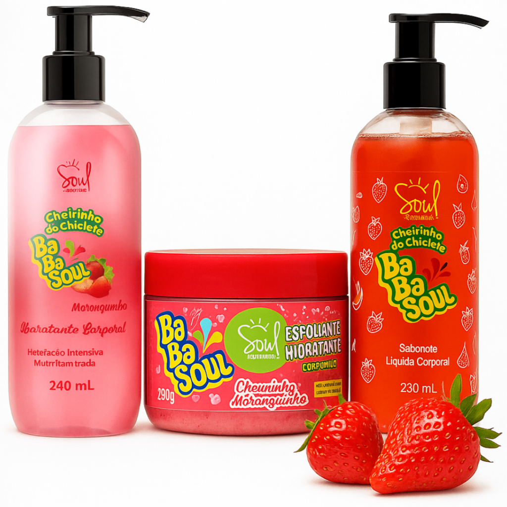 Kit Sabonete + Hidratantes Corporal + Esfoliantes Tutti Fruit Morango Melancia - 240ml Babasoul Envio Imediato