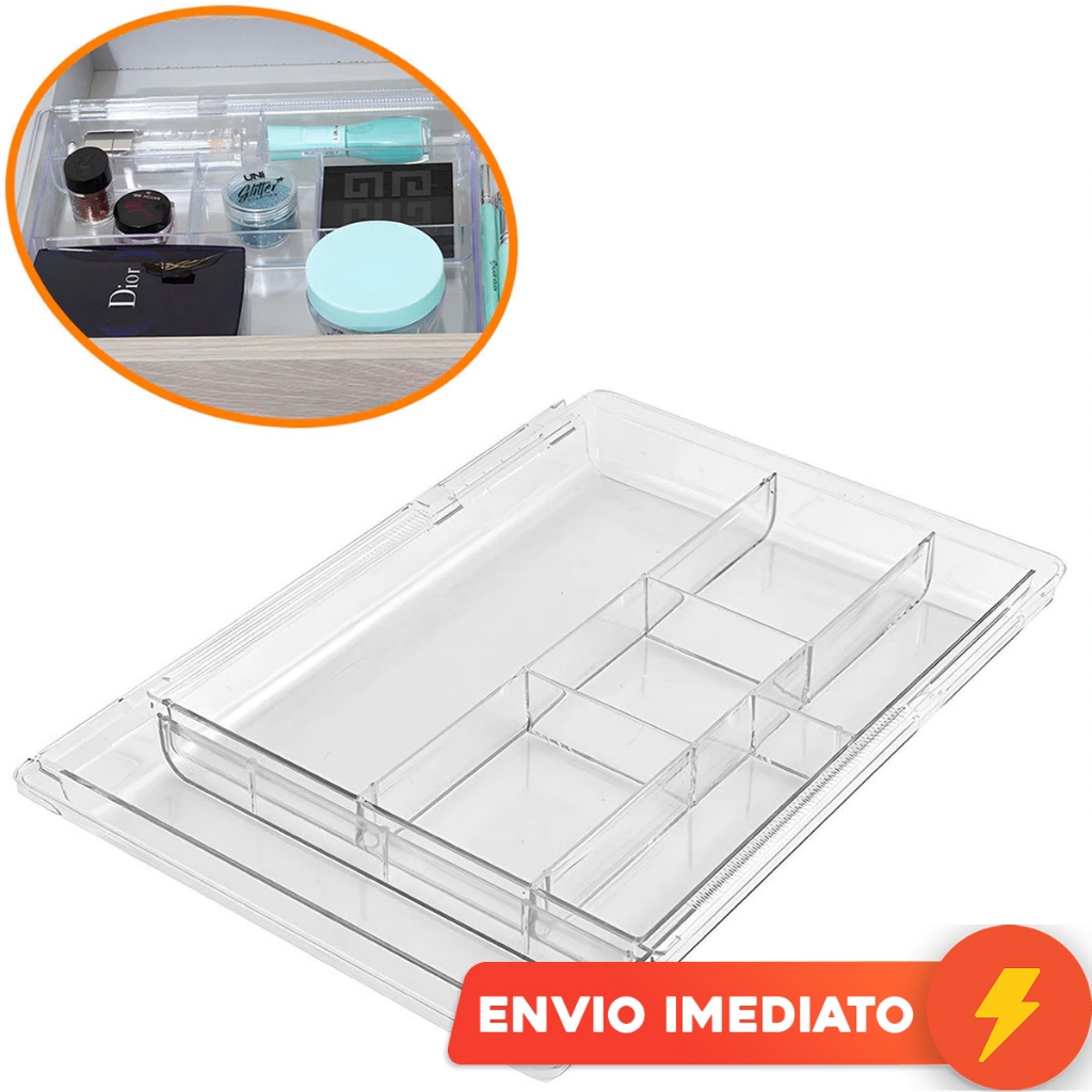 Organizador De Gavetas Ampliável Escritório Office Cristal Ajustável Maxcril P/ Maquiagem Talheres