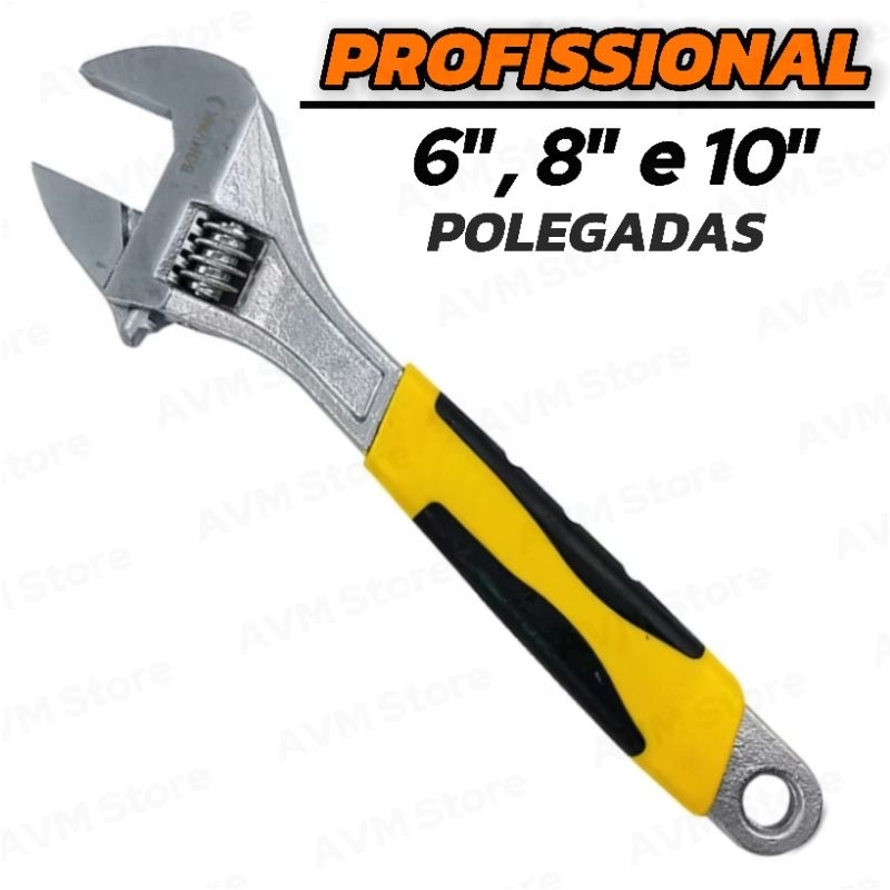 Chave Inglesa Ajustável Profissional Com Cabo Emborrachado 6",  8" e 10" Polegadas