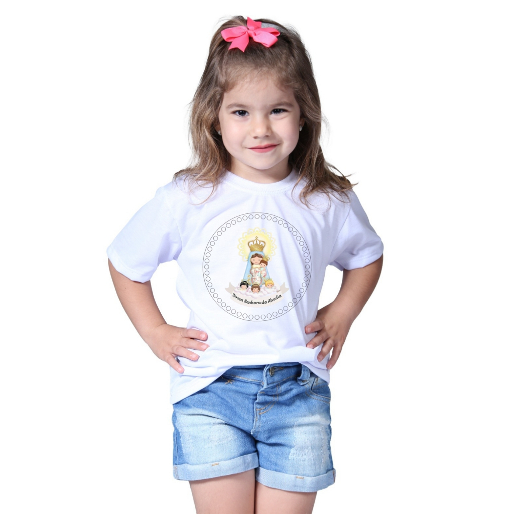Roupa Blusa Infantil Católica Santo Nossa Senhora da Abadia Mãe do Céu Jesus Igraja Deus Fé Manto