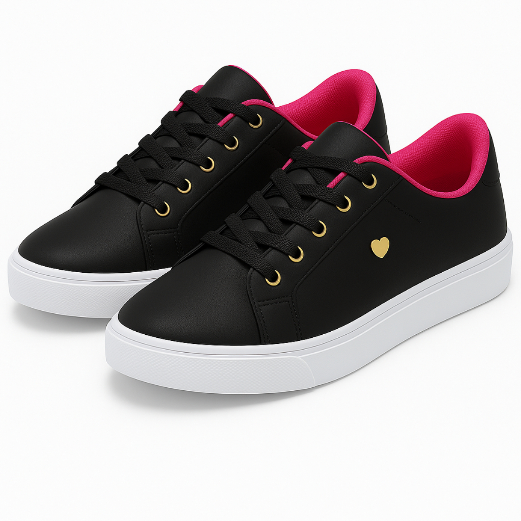 Tênis Menina Infantil Preto Coração Dourado Escolar Confortável e Estiloso em Oferta na Shopee
