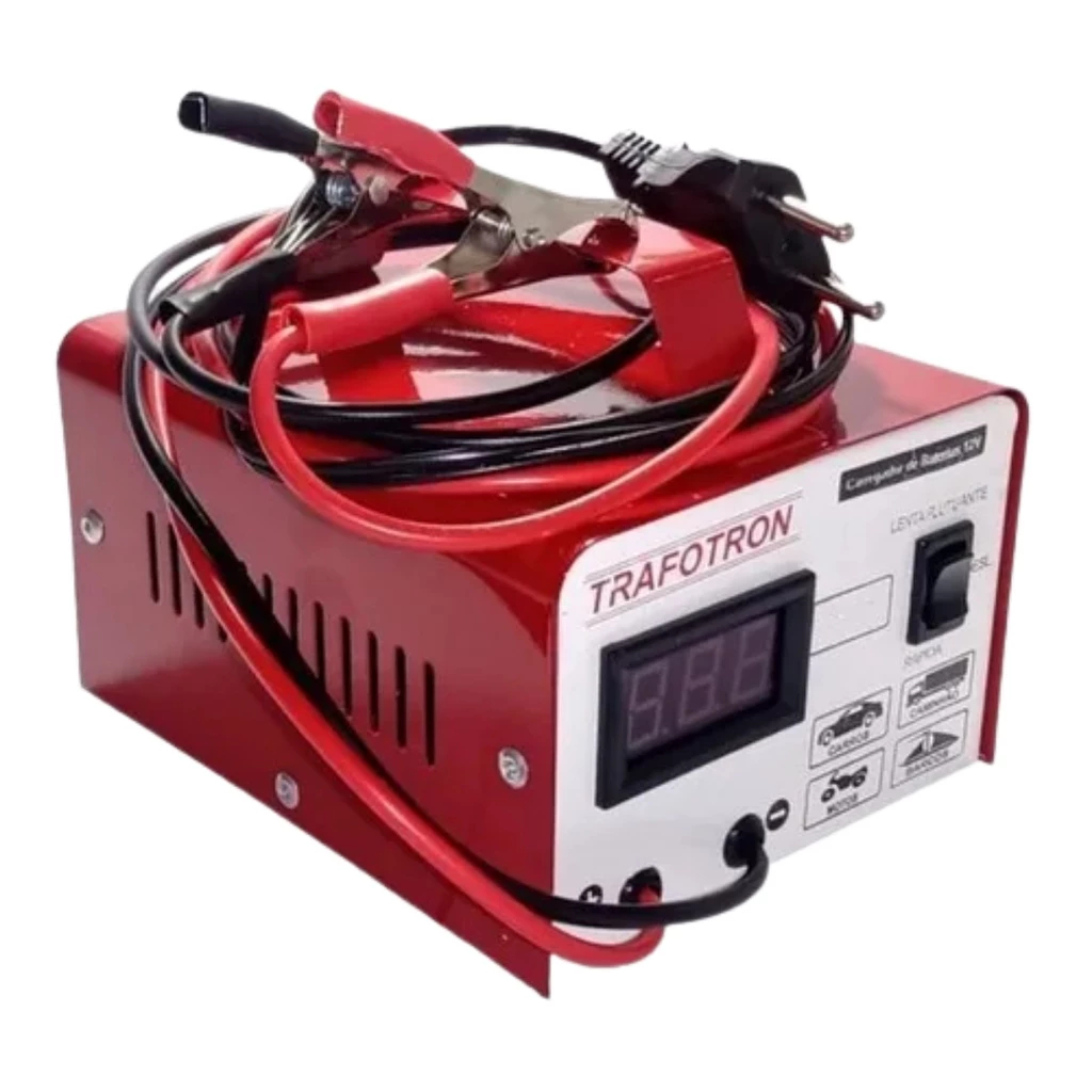 Carregador de Bateria 12v CV5 5AH Flutuante Com Voltímetro TRAFOTRON