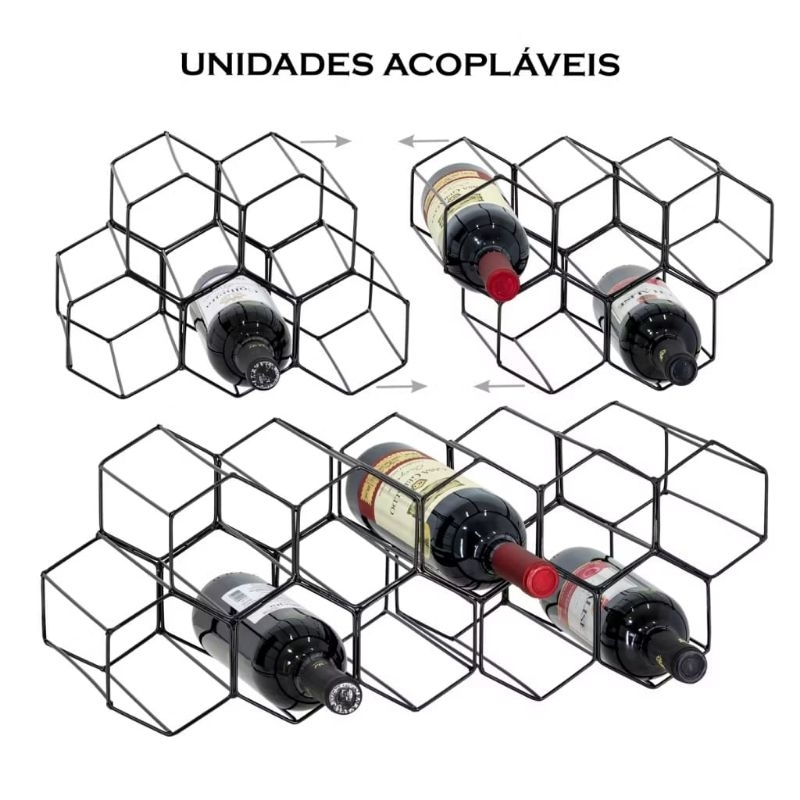kit 2 adegas acoplável comeia de mesa para vinho decoração de arame