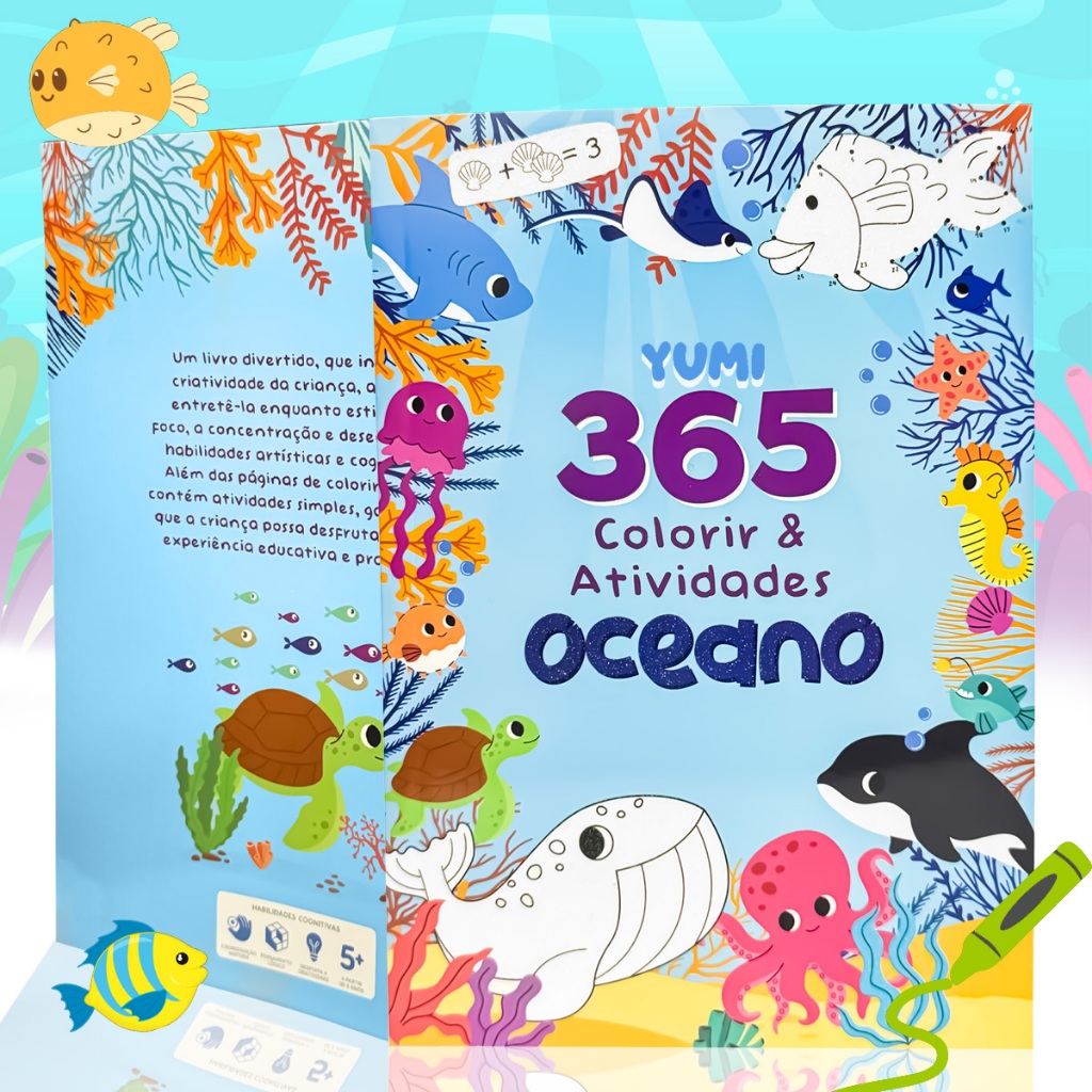 Livro Infantil 365 Atividades Desenhos Animais Marinhos Colorir Apoio Escolar Alfabetização em Oferta na Shopee
