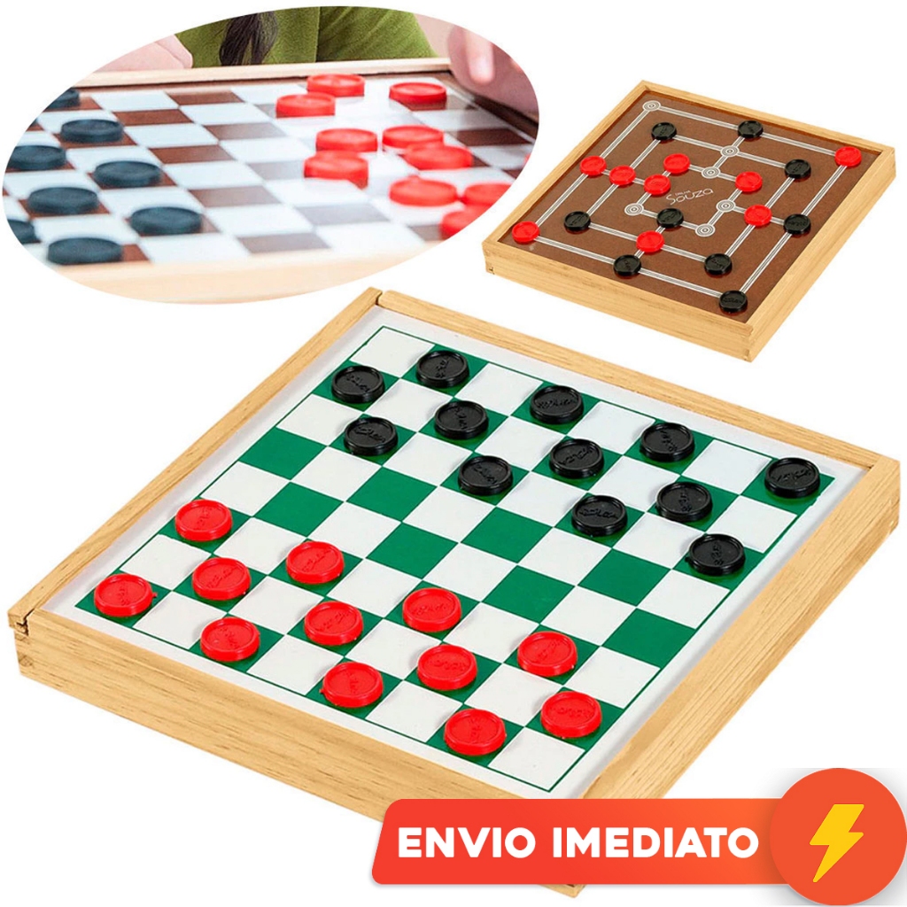 Jogo De Dama Tabuleiro Madeira Trilha Estojo 2 Jogos Souza