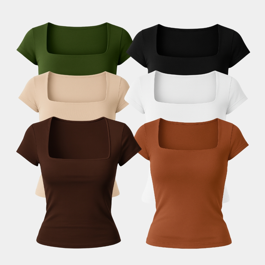 Blusa Academia Dia a Dia Decote Quadrado Básica Suplex Manguinha Confortável com Toque de Poliamida