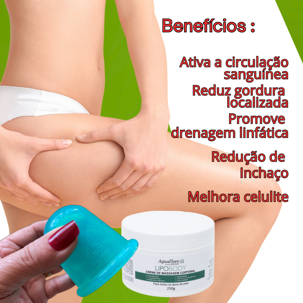Força e Charme Tratamento Gordura Localizada Celulite Flacidez Ventosa Lipobody Creme Pimenta Negra