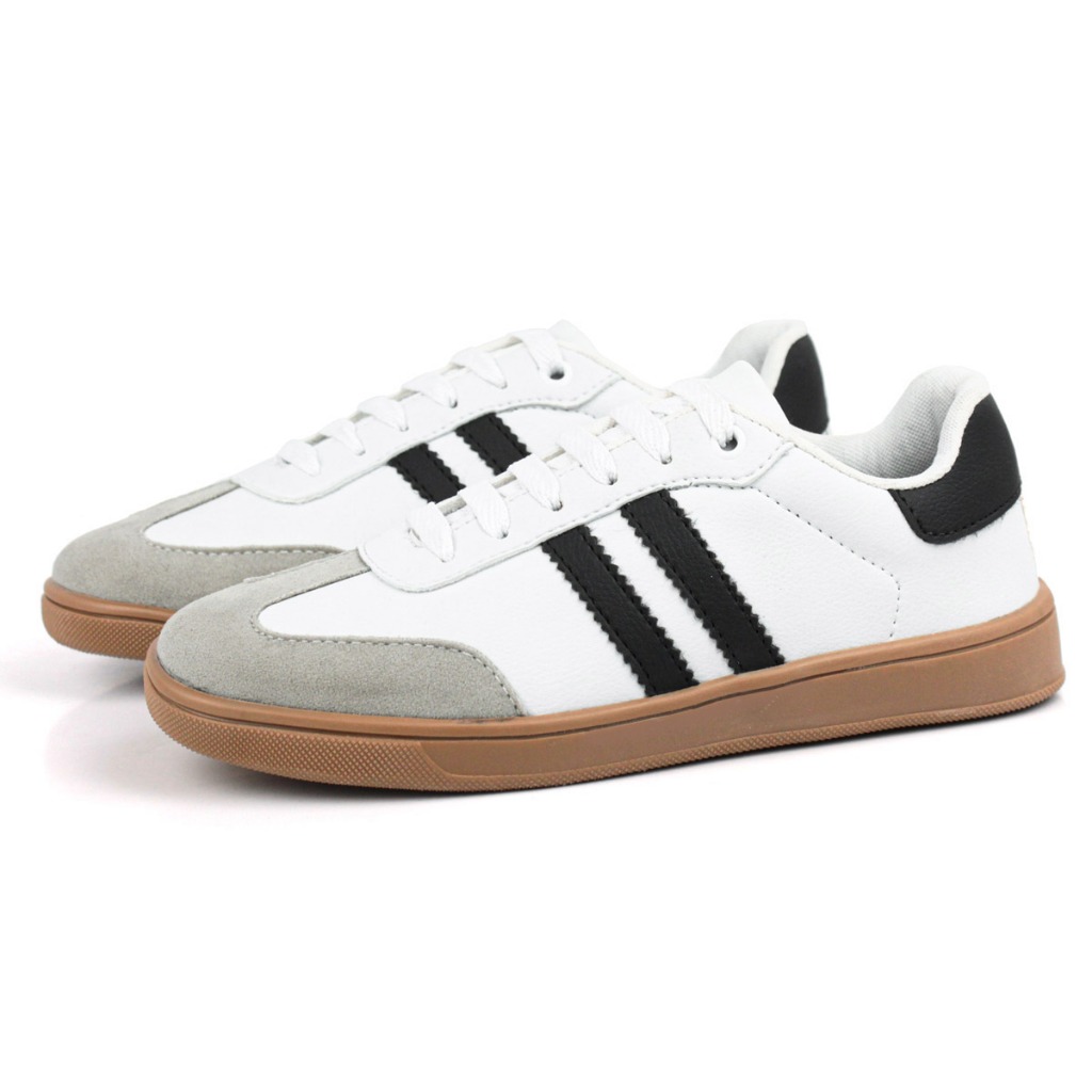 Tênis Feminino Casual Dia a Dia Moderno Confortável Samba Pagode Listras Sola Reta Moderno Modinha tenis feminino branco