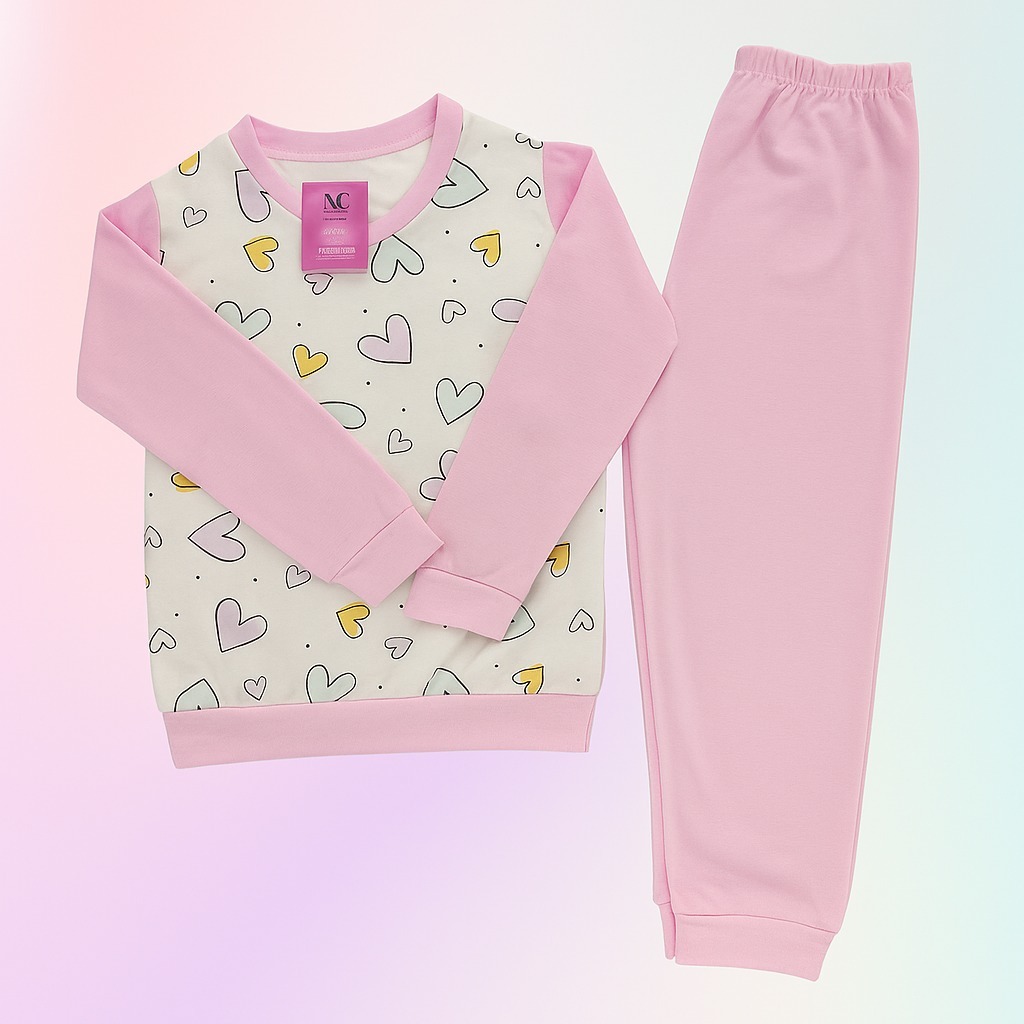 Pijama em manga longa Infantil, Roupa de dormir infantil, conjunto de dormir infantil