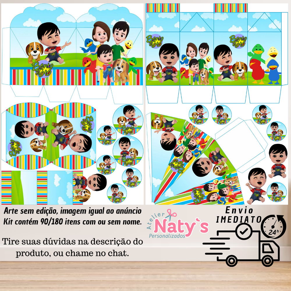 KIT COM 90/180 ITENS TEMA: BENTO E O TOTÓ LEMBRANCINHAS COM/SEM NOME - Envio 24H