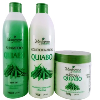 kit capilar Quiabo 500ml Maycrene - Shampoo + Condicionador + Máscara Capilar em Oferta na Shopee