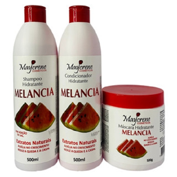 Kit Capilar Melancia Crescimento 500ml Maycrene - Shampoo + Condicionador + Máscara Capilar
