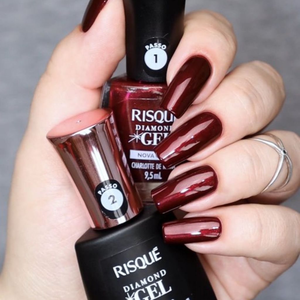Kit 2 Esmalte Diamond Gel Risque Charlotte + Top Coat Fixador