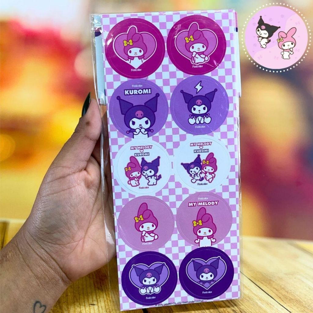30~150 ADESIVO MY MELODY E KUROMI REDONDO FESTCOLOR