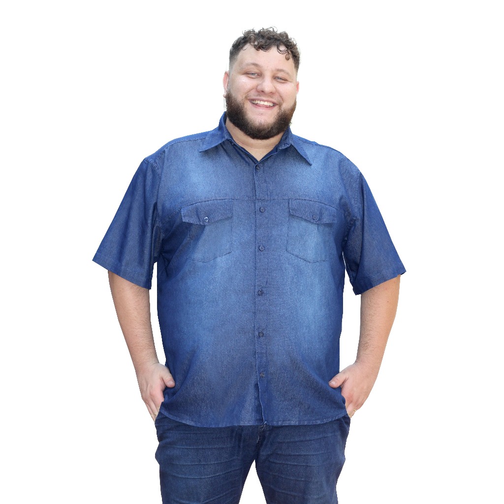 Camisa Jeans Adulto masculina manga curta Moda Social Plus size